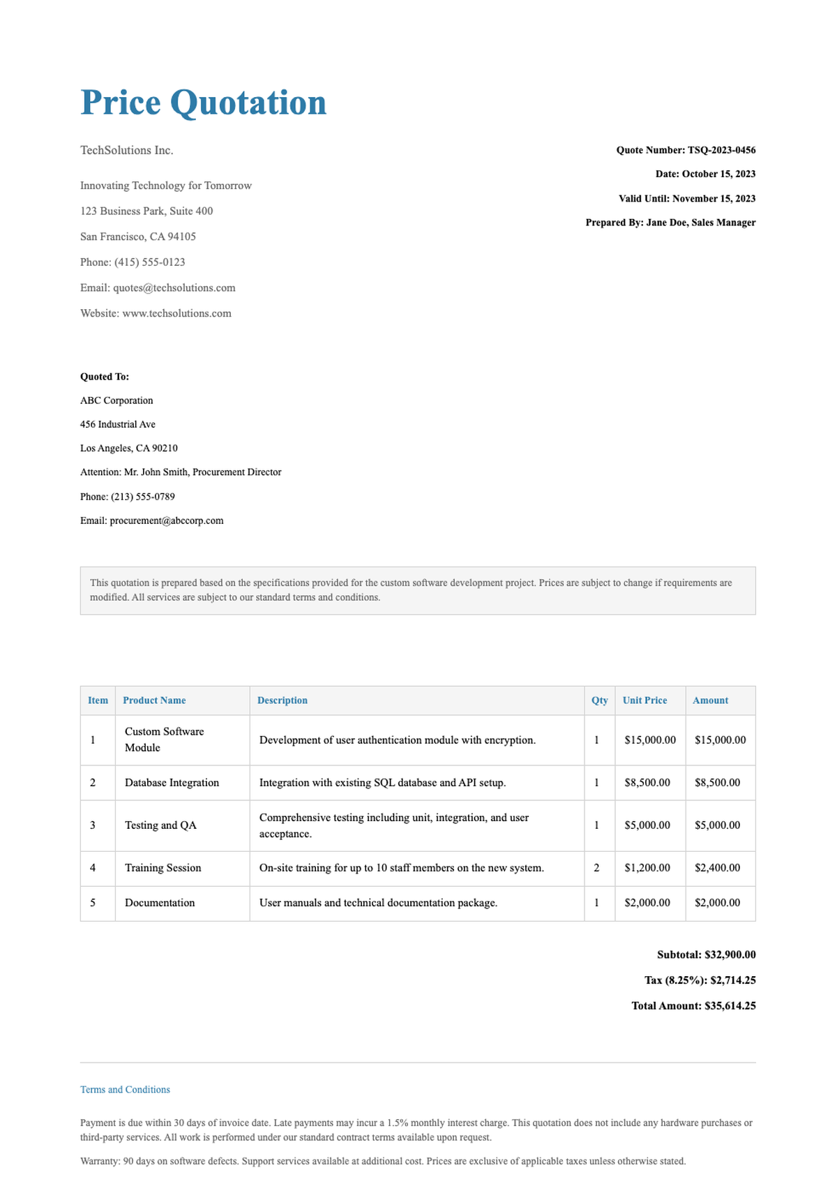 Professional price quote template with company branding and VAT calculation_variant_3